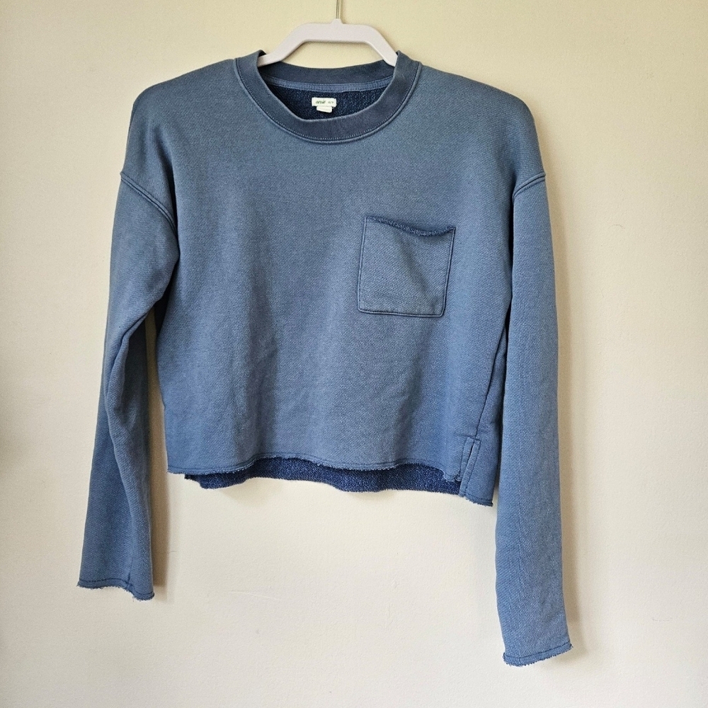 Blue Cropped Sweatshirt with Pocket